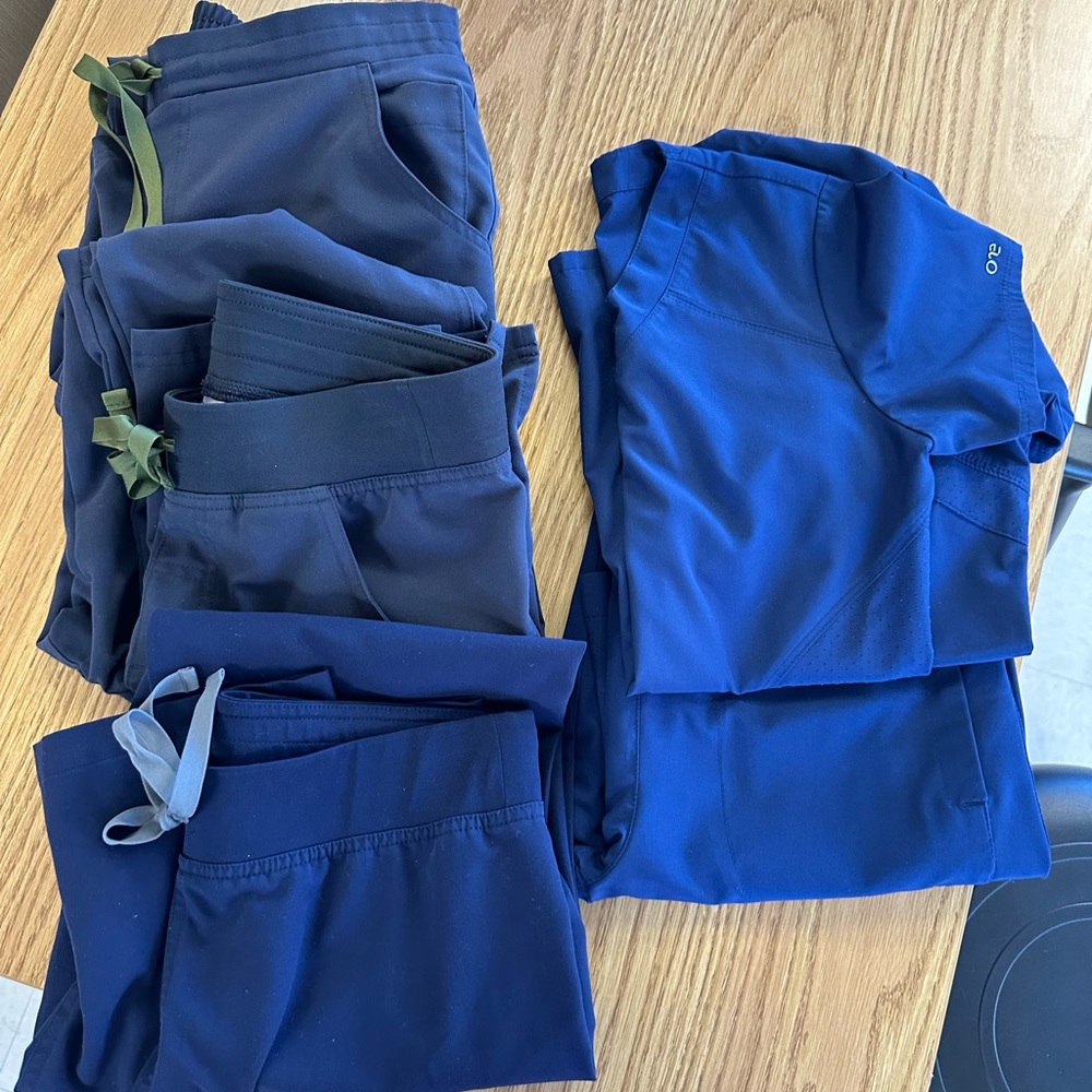 FIGS navy scrub pants and Barco Set